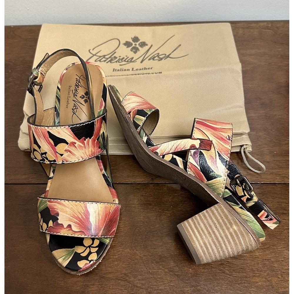 Patricia Nash Romana Italian Tooled Leather Block Heeled Sandals Size US 7